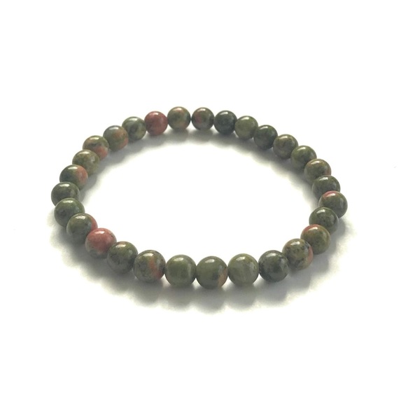 Unakite Gemstone Beaded Stretch Bracelet - Picture 3 of 3